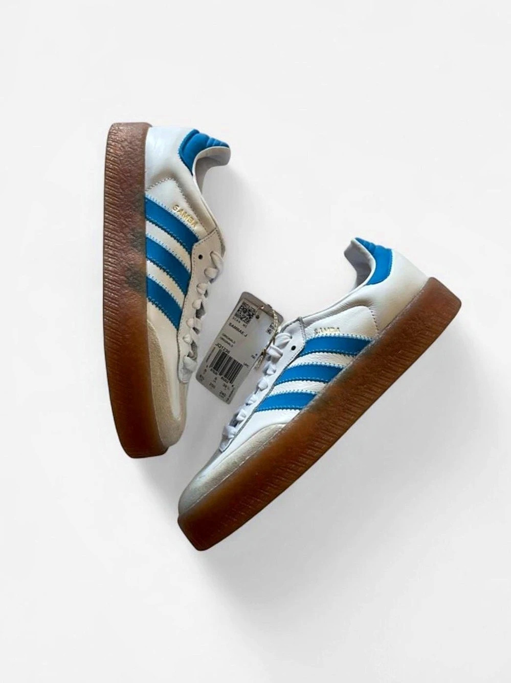Adidas Sambae J White Bright Blue Gum Platform Sneakers 6.5Y/ Womens 8 NWT